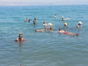Kids are floating in the Dead Sea resort